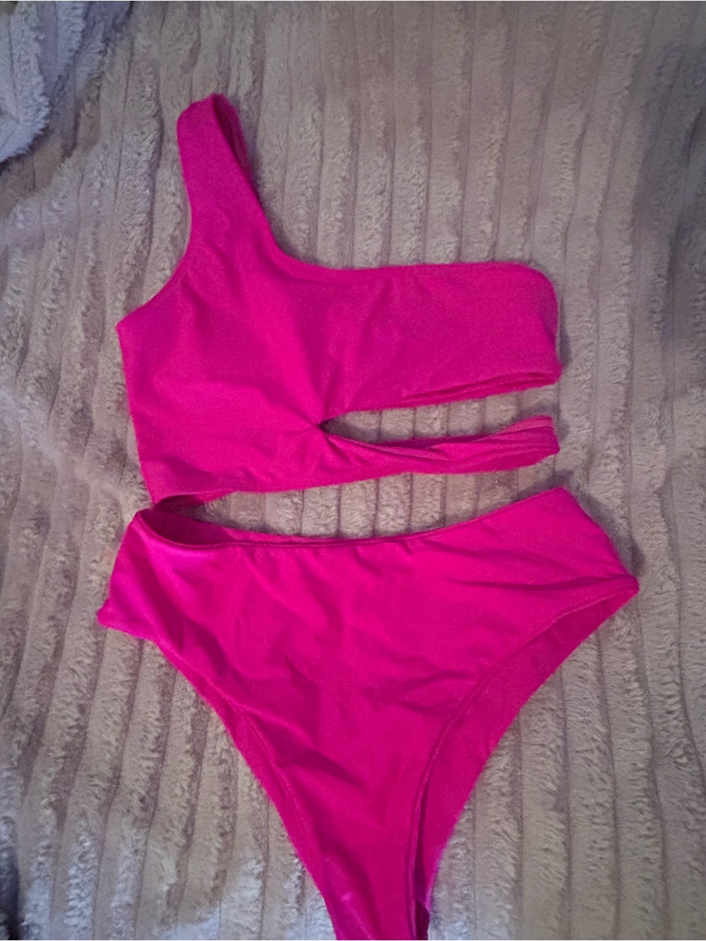 Hot Pink One-Shoulder Cutout Bikini - Women